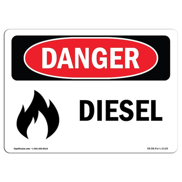 Safety Sign, OSHA Danger, 7" Height, 10" Width, Aluminum, Diesel, Landscape, L-1118